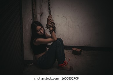 Asian Hostage Woman Bound Rope Night Stock Photo Shutterstock