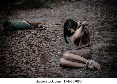 Asian Hostage Woman Bound Rope Night Stock Photo Edit Now