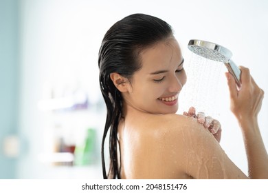 Asian Woman She Takes Shower Washes Stock Photo Shutterstock