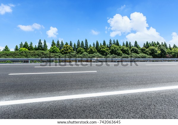 Asphalt Road Green Forest Under Blue Stock Photo 742063645 Shutterstock