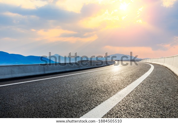 Asphalt Road Mountain Sunsetroad Mountain Background Stock Photo