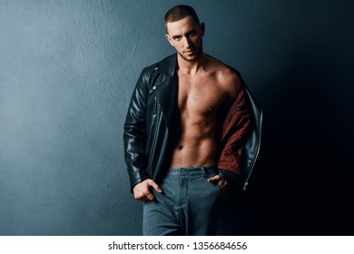 Sexy Man Black Leather Jacket On Foto Stok 1286029225 Shutterstock