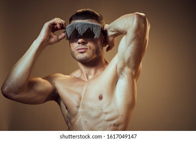 Athletic Inflated Man Nude Muscular Torso Stock Photo