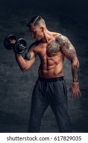 Brutal Shirtless Shaved Head Muscular Male