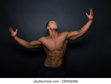 Muscular Man Gesturing Hands Looking On Stock Photo Edit Now