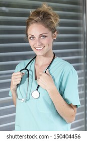 Attractive Female Doctor Blonde Hair Looking Stock Photo 150404456