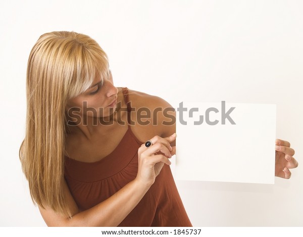 Attractive Female Holding Sign Stock Photo Edit Now 1845737