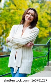 Attractive Mature Woman Smoking Cigarette Park Stock Photo Edit Now