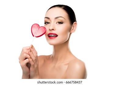 Attractive Naked Woman Posing Red Heart Stock Photo Edit Now 666758437