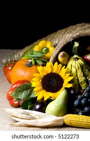 Autumn Horn Plenty Cornucopia Full Fruits Stock Photo