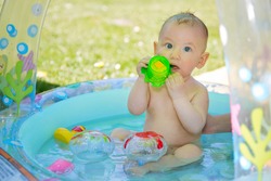 Girl In Bikini Dancing At The Sprinkler Summer Garden Containing