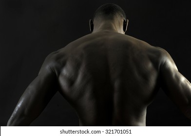 Back Naked African Boy Black Background Stock Photo