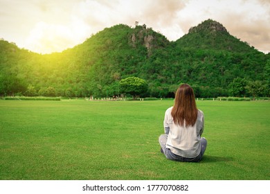 Back View Backlight Portrait Alone Woman Stock Photo