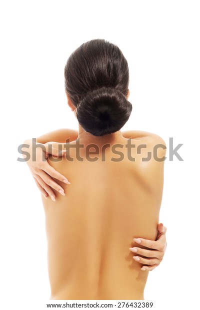 Back View Naked Woman Embracing Herself Stock Photo 276432389