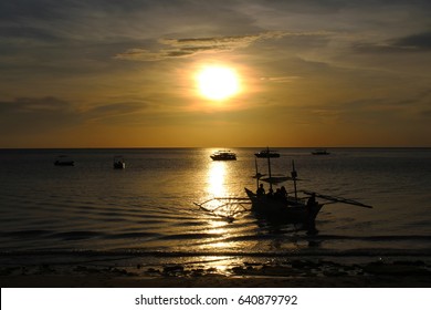 Bangka Traditional Philippine Boat Sunset Boracay Stock Photo