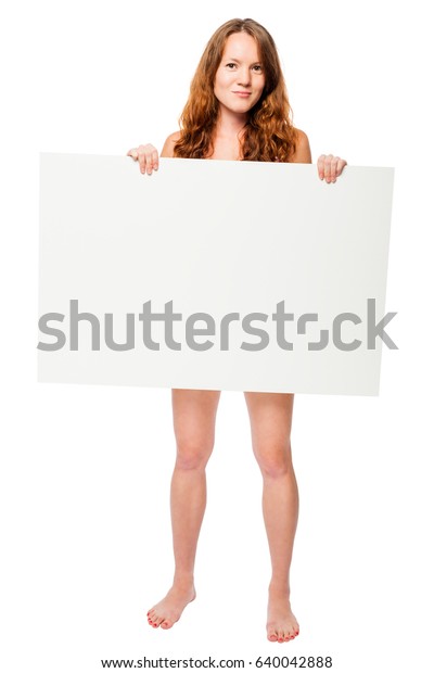 Barefooted Naked Woman Hiding Behind White Stock Photo