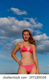 Beautiful Blonde Bikini Model Enjoys Weather Stock Photo 1971305534