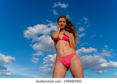 Beautiful Blonde Bikini Model Enjoys Weather Stock Photo 1984087850