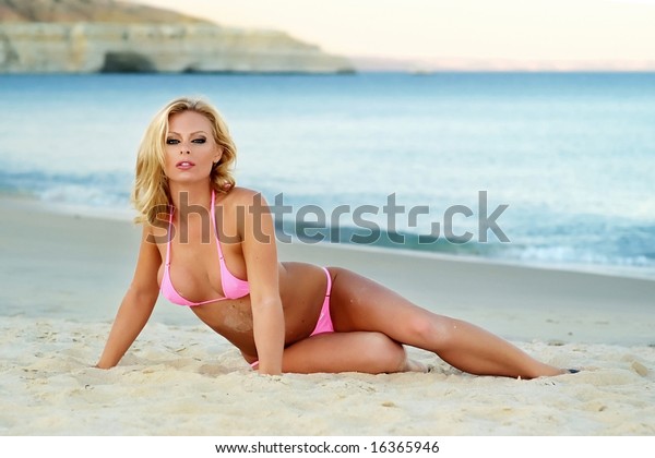 Beautiful Blonde Woman Posing On Beach Stock Photo Edit Now 16365946