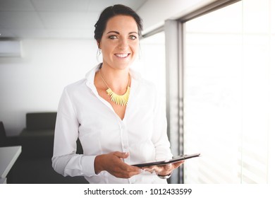 Beautiful Brunette Woman Has Completed Business Stock Photo