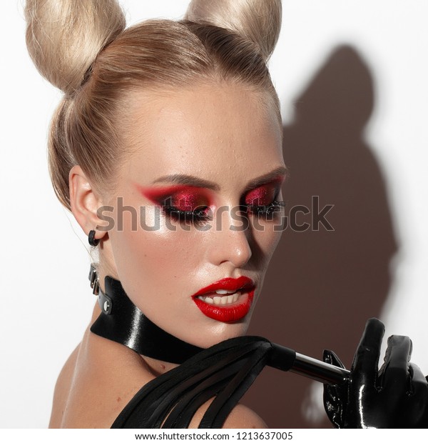 Beautiful Dominant Blonde Devil Demon Vamp Stock Photo