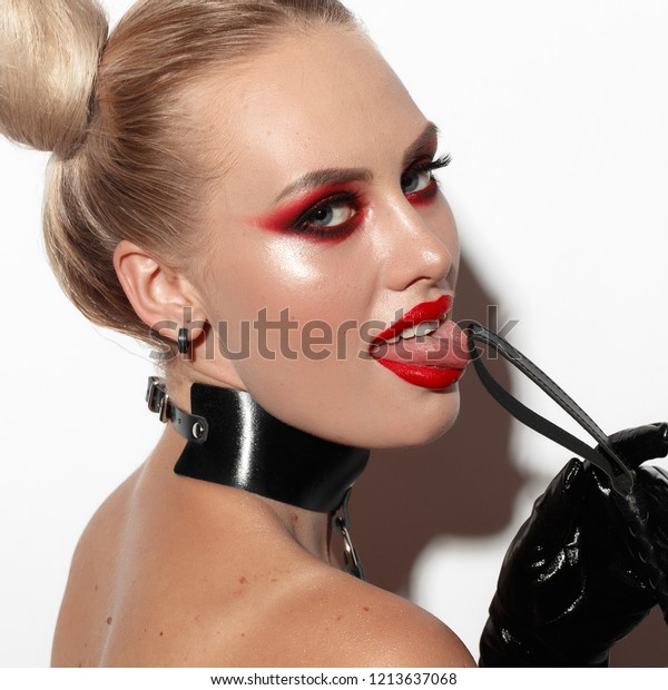 Beautiful Dominant Blonde Devil Demon Vamp Stock Photo