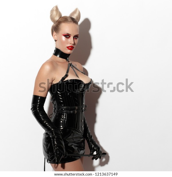 Beautiful Dominant Blonde Devil Demon Vamp Stock Photo 1213637149