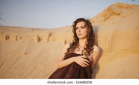 Beautiful Girl Desert Naked Sexy Covered Stock Photo 524680258