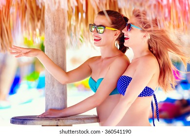 Beautiful Girls Bikini Talking On Tropical Stock Photo Edit Now