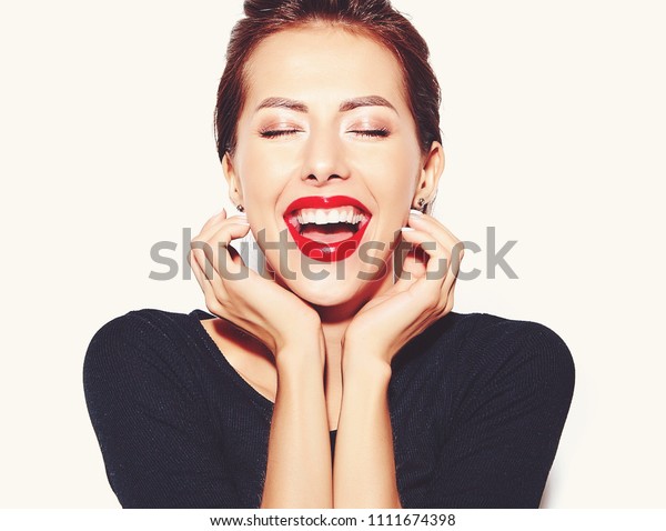 Beautiful Happy Cute Sexy Brunette Woman Stock Photo