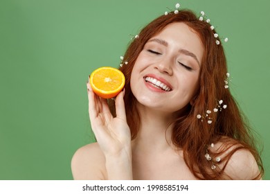 Beautiful Happy Half Naked Topless Redhead Stock Photo