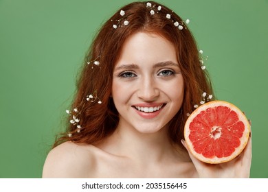 Beautiful Happy Half Naked Topless Redhead Stock Photo