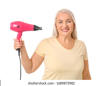 Beautiful Mature Woman Hair Dryer On Stock Photo 1689873985 Shutterstock