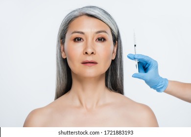 Beautiful Naked Asian Woman Doctor Latex Stock Photo