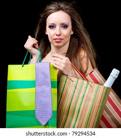 Beautiful Naked Woman Holding Colorful Shopping Stock Photo 79294534