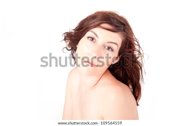 Beautiful Naked Woman Over White Background Stock Photo