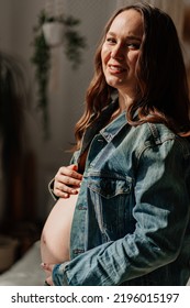 Beautiful Pregnant Woman Denim Jacket Naked Stock Photo 2196015197