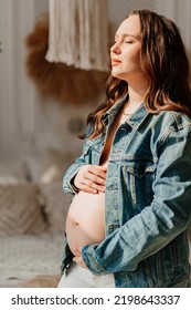 Beautiful Pregnant Woman Denim Jacket Naked Stock Photo 2198643337