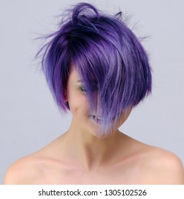 Beautiful Sexy Girl Purple Hair Short Stock Photo Edit Now