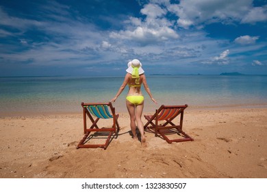 Beautiful Sexy Woman Has Yellow Bikini Stock Photo