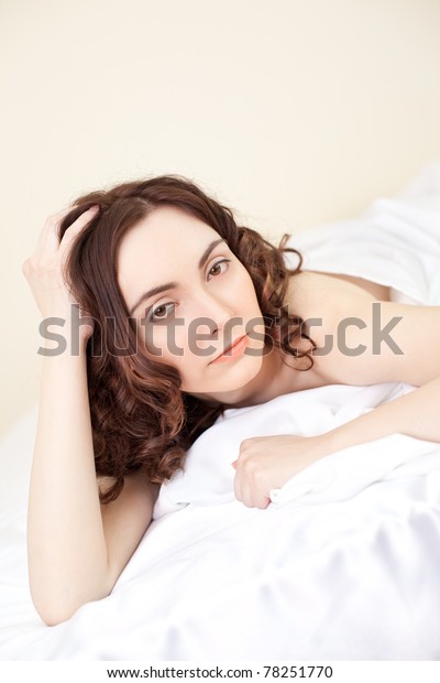Beautiful Sexy Woman Lying Bed Looking Stock Photo Shutterstock