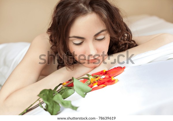 Beautiful Sexy Woman Lying Bed Looking Stock Photo Shutterstock