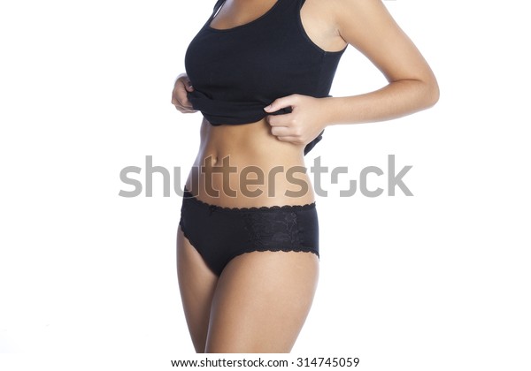 Beautiful Slim Body Woman Lingerie Isolated Stock Photo