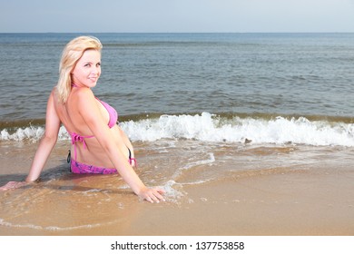 Beautiful Woman Bikini Sunbathing Seaside Blue Stock Photo Edit Now