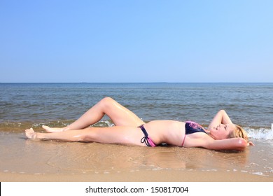 Beautiful Woman Bikini Sunbathing Seaside Blue Stock Photo Edit Now