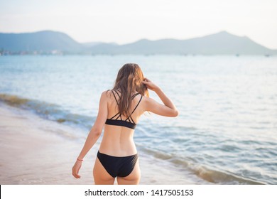 Beautiful Woman Black Bikini Relaxing On Stock Photo Edit Now