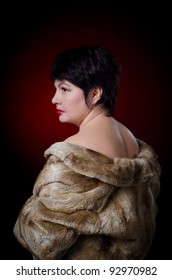 Beautiful Woman Fur Coat Naked Shoulders Stock Photo Edit Now 92970982