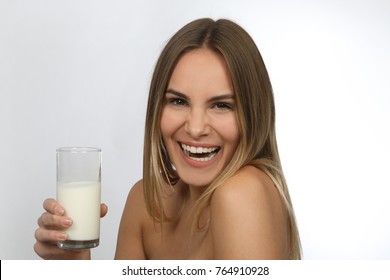 Beautiful Woman Naked Shoulders Glass Milk Stock Photo Shutterstock