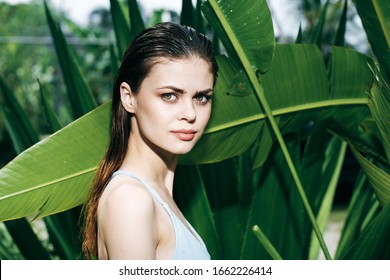 Beautiful Woman Naked Shoulders Green Leaves Stock Photo Edit Now