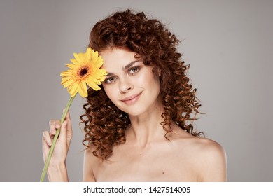 Beautiful Woman Naked Shoulders Makeup Curly Stock Photo 1427514005